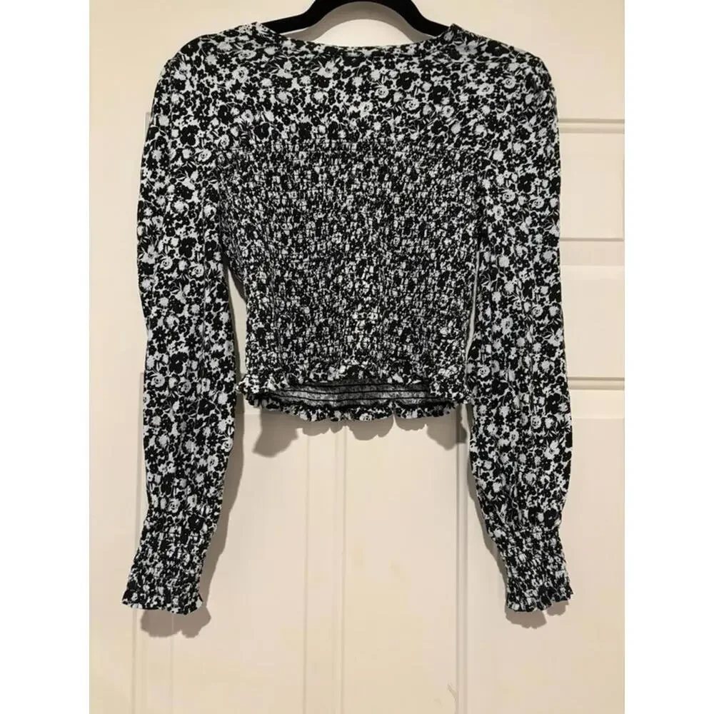 Women's sz‎ 4 Boden black floral long sleeve blouse #897